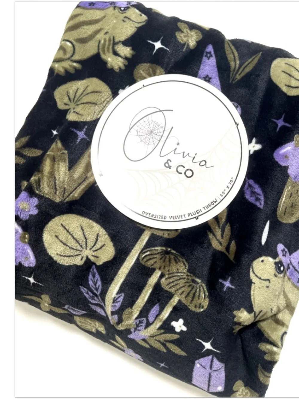 Olivia & Co Witch Frog Plush Throw Blanket 60x70 Mushroom Crystal Mystical NEW